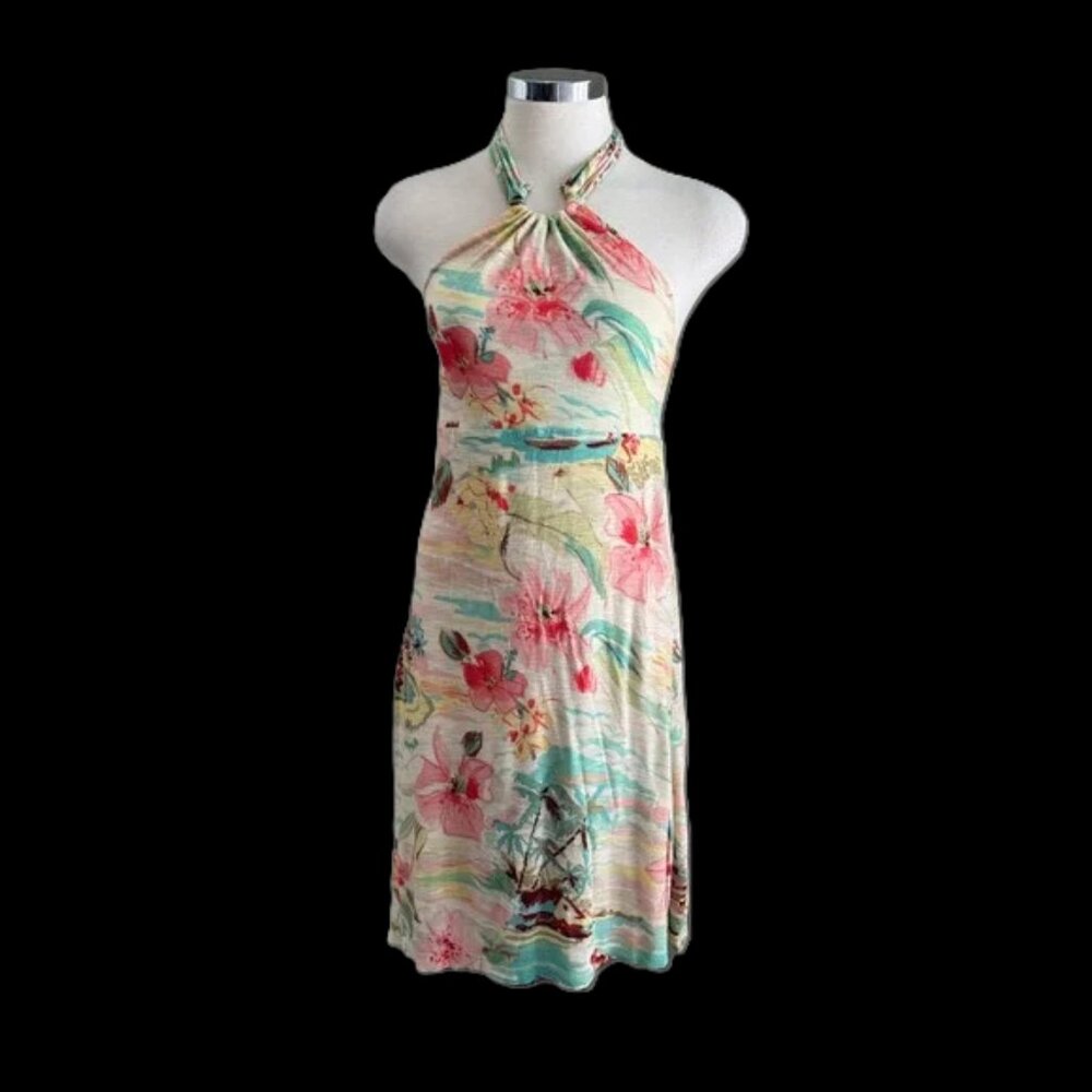 Tommy Bahama Floral Polynesian Print Halter Dress Sleeveless‎ Casual Sundress